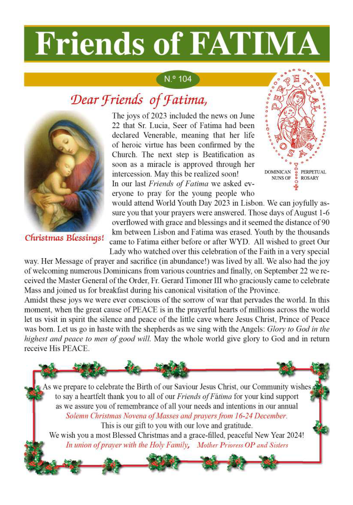 Newsletter Nº104 - Friends Of Fatima 2023